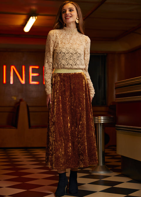 Golden Whispers Velvet Maxi Skirt-1