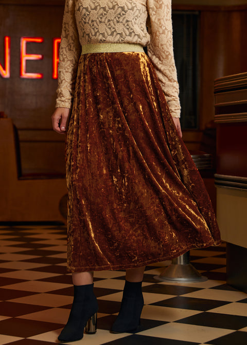 Golden Whispers Velvet Maxi Skirt-2
