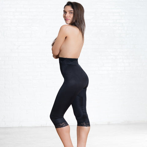 High Waist Capri Pant Liner with Tummy Control Satin Panel | Memory Compression Fabric | Medium Support | Style 6266-5