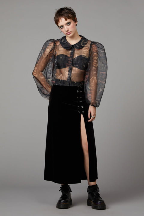 Sheer Gothic Puff Shoulder Blouse-2