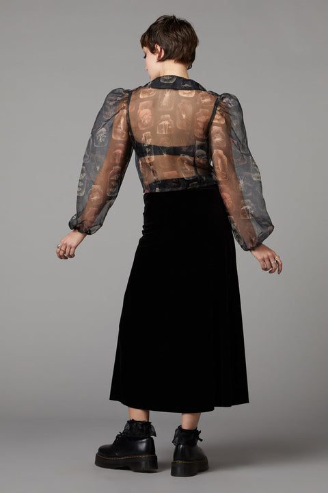 Sheer Gothic Puff Shoulder Blouse-3
