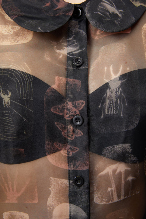 Sheer Gothic Puff Shoulder Blouse-1