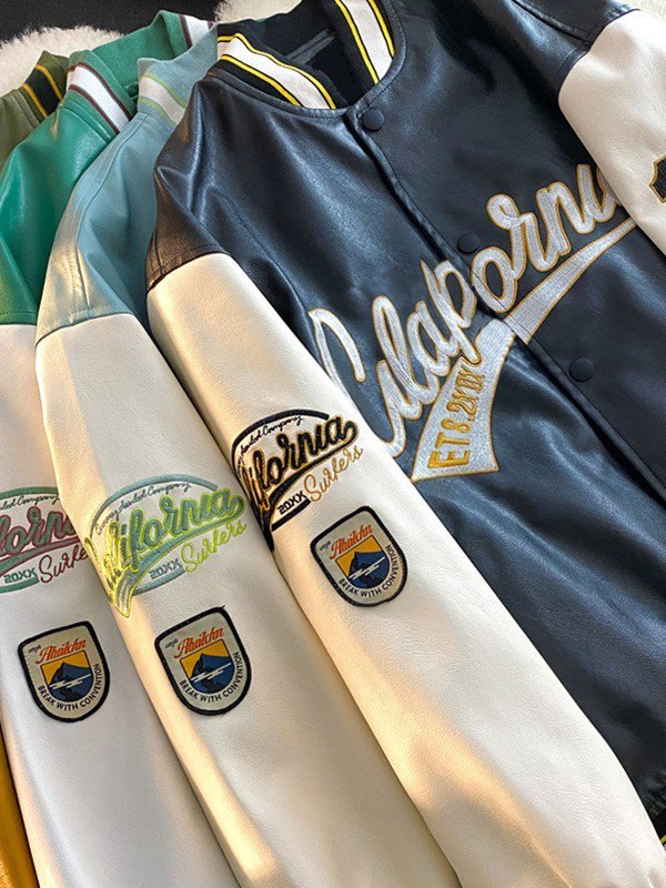 Bestickte Collegejacke aus PU-Leder für Herren-2