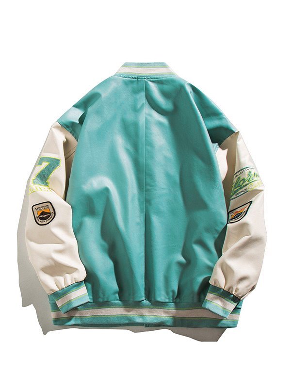 Bestickte Collegejacke aus PU-Leder für Herren-1