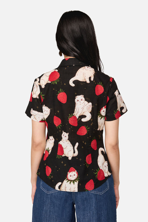 Strawberry Cat Repeat Blouse-3