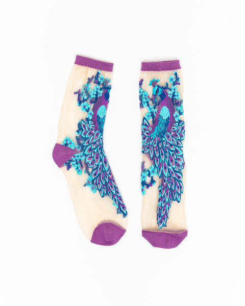 Aquamarine Peacock Sheer Crew Sock-1