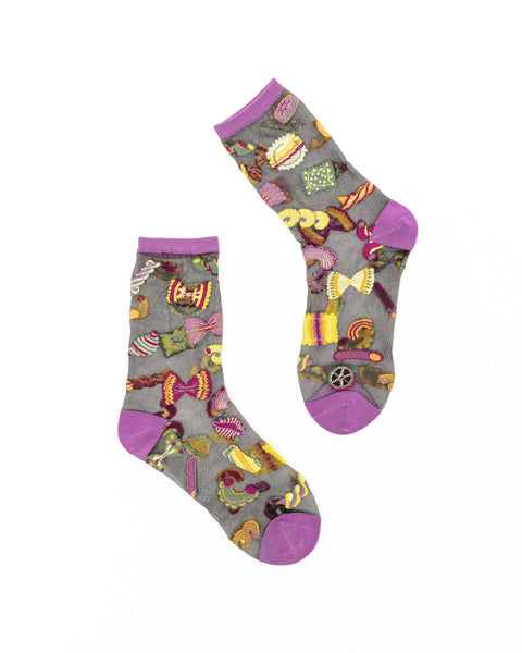 Pasta Lover Black Sheer Crew Sock-1